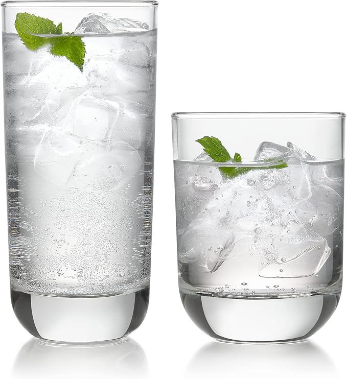Polaris Tumbler & Rocks Drinking Glasses Set of 16, Clear Glass Cups | 16.25 oz and 12.25 oz Capacities for Water, Juice, Cocktails, and More with Dishwasher-Safe Convenience for Easy Cleanup by Libbey