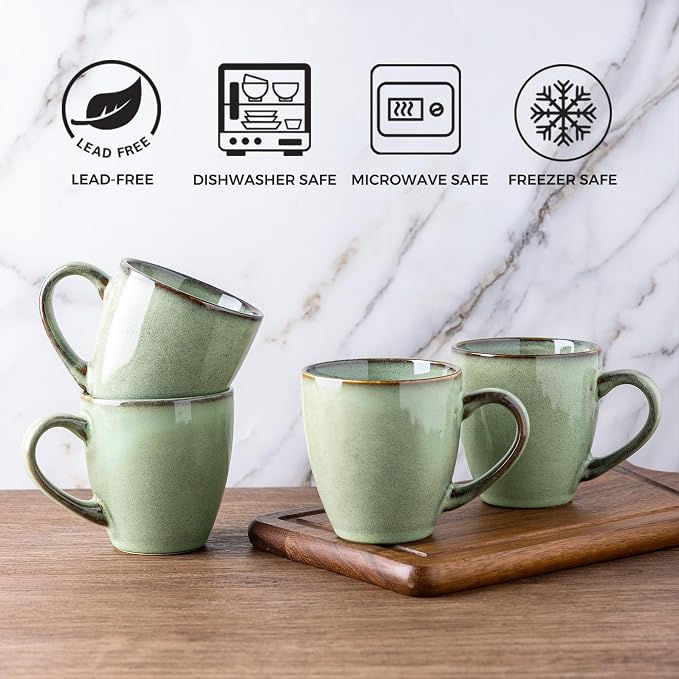 GBhome Ceramic Coffee Mugs Set of 4, 12oz Stoneware Coffee Mugs Set For Dad Mom Women MEN, Light Weight Ceramic Coffee Cups for Latte/Tea/Beer/Hot Cocoa, Dishwasher & Microwave Safe, Pastel Green - Image 6