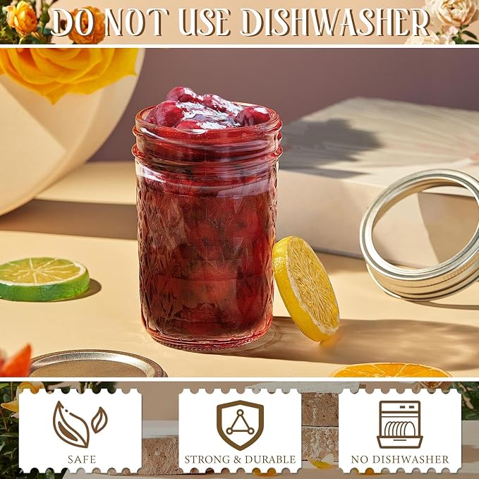 Zhehao 12 Pack 8 oz Colored Mason Jars with Lids, Mini Regular Mouth Canning Jelly Honey Jars for Wedding Shower Favors DIY Candle Holding Spice Jam Fruit Smoothie Salad Dressing Ketchup (Pink) - Image 4