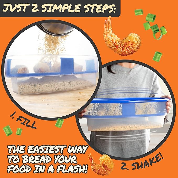COOK'S CHOICE XL Original Better Breader Bowl 16" Mess-Free Breading Tray | Shake & Coat Batter Bowl w Lid for Chicken, Fish, & Vegetables, Great for Fish Fry, Tenders, Wings-Easy Cleanup & Made in USA - Image 4