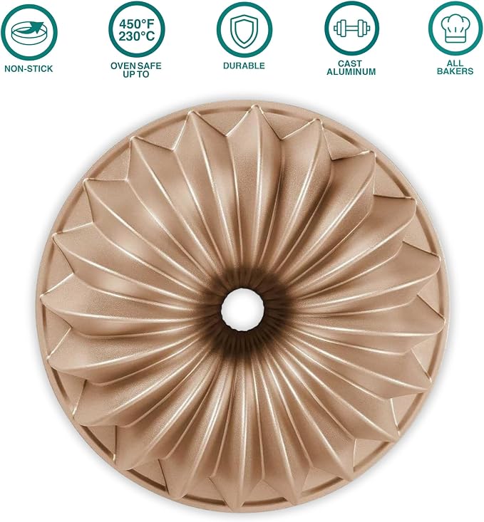 Baker's Secret Nonstick Fluted Cake Pans, Bake Unique Cakes, Die Cast Aluminum Cake Pans, 2 Layers Non-stick Coating Easy Release, Fluted Cake Pan - 9.7cups capacity 2024 - (French Wreath) - Image 4