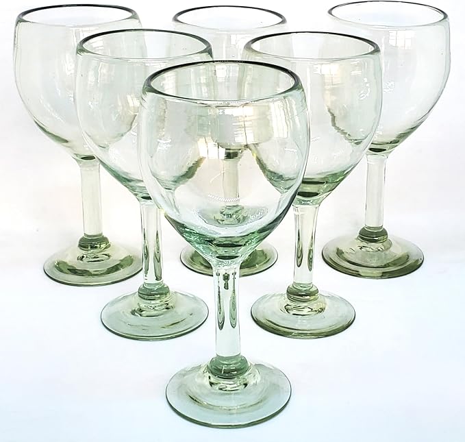 Clear 13 oz Wine Glasses (set of 6), Recycled Glass, Lead-free, Toxin-Free (13 oz Wine) by MexHandcraft