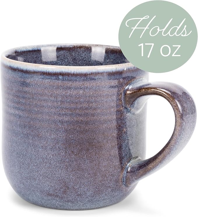 Elanze Designs Glossy Reactive Glaze Large 17 Fluid Ounce Everyday Kitchen Food Grade Ceramic Stoneware Coffee Mug Cup with Comfort Curved Handles, Set of 4, Purple Ombre Blue - Image 3