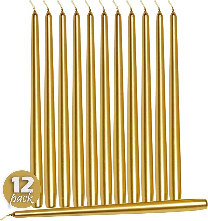 Hyoola Tall Taper Candles - 14 Inch Metallic Gold Dripless, Unscented Dinner Candle - Paraffin Wax with Cotton Wicks - 12 Hour Burn Time (Pack of 12) - Image 2