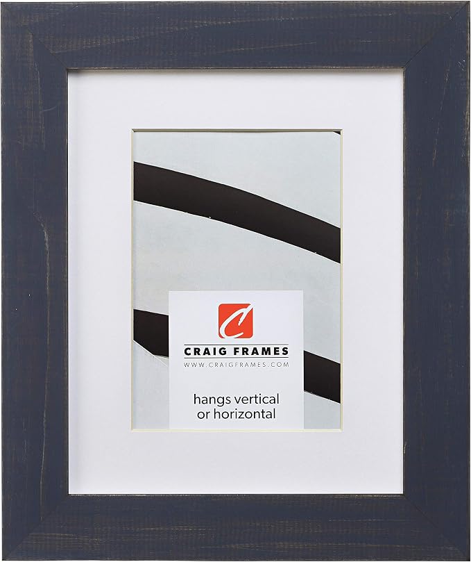 Craig Frames 17x22 Blue Picture Frame Matted to 13x19, Rustic Wall Decor | A lightweight, shatter resistant acrylic front, made in the USA for a gallery display by CraigFrames