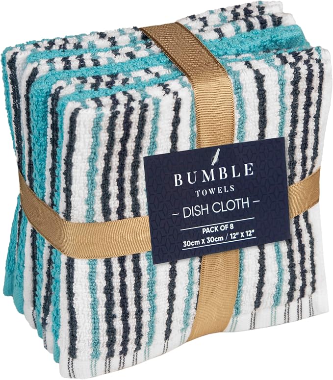 Bumble Dish Cloths 8-Pack, 100% Cotton Kitchen Towels, 12"x12" Aqua | 430 GSM Soft Dish Towels for Kitchen, Highly Absorbent & Durable Kitchen Rags for Washing Dishes - Image 3