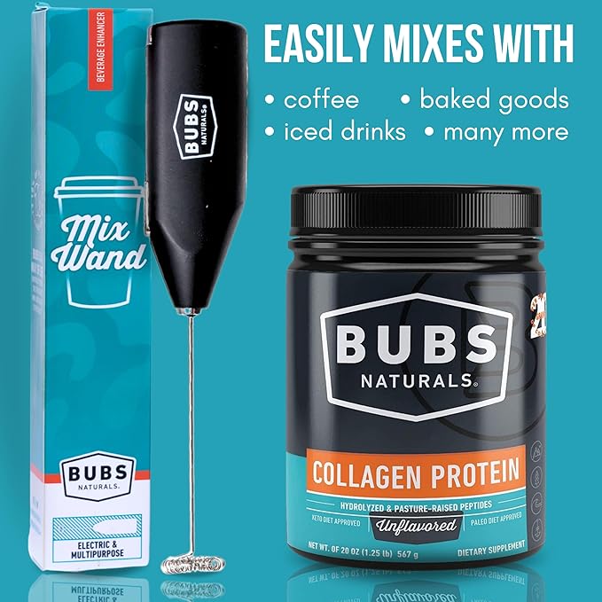 BUBS Naturals Mix Wand MCT Oil Powder, Handheld Milk Frother, For Lattes, Coffee, Cappuccino, Frappes, Hot Chocolate Blender, Portable