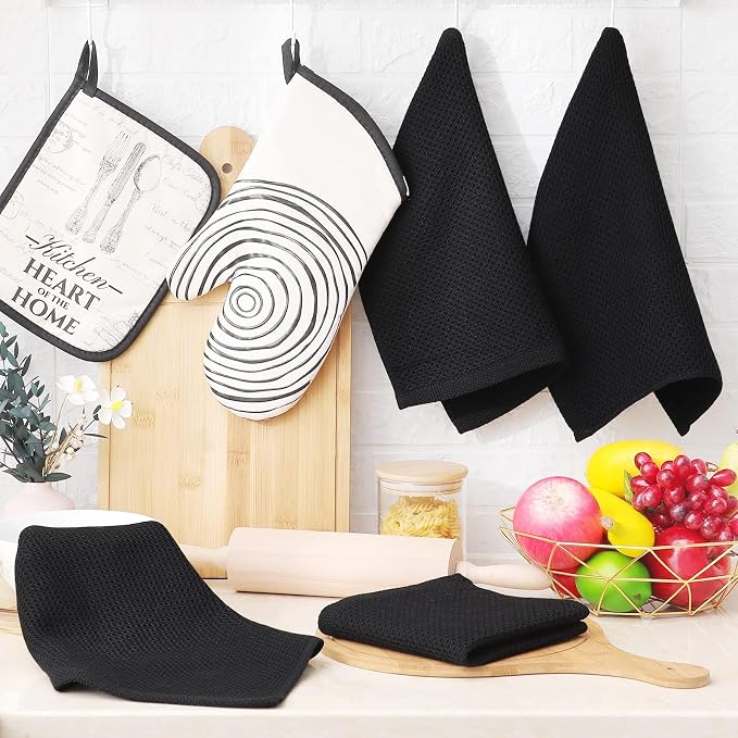 Homaxy 100% Cotton Waffle Weave Kitchen Dish Cloths 18-Pack, Black | 12 x 12 Inches, Ultra Soft Absorbent Dish Towels, Quick Drying Dish Rags with Hanging Loop - Image 6
