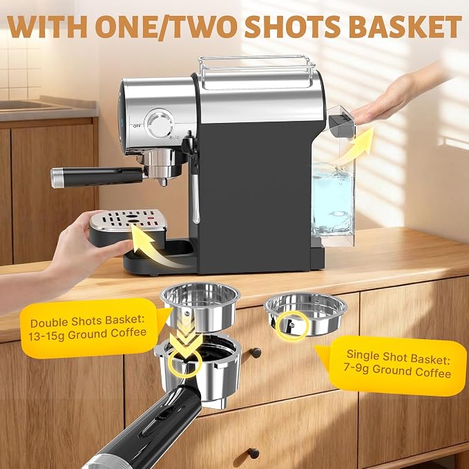 AYCHIRO 20 Bar Semi-Automatic Espresso Machine, Touch Panel Espresso Maker with Milk Frother Steam Wand, Cappuccino Latte Coffee Machine, Removable Water Tank for Home Barista,Matte Black - Image 8