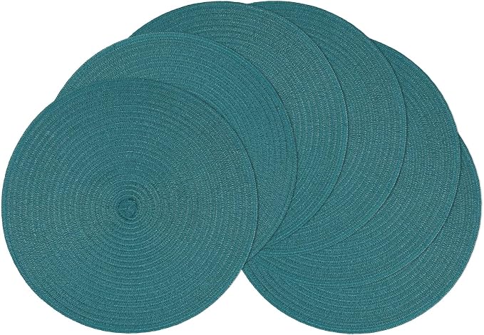 SHACOS Round Placemats Set of 6 Washable 15 inch Round Table Mats Cotton Polyester Woven Braided Place Mats for Dining Table, Teal Green by SHACOS