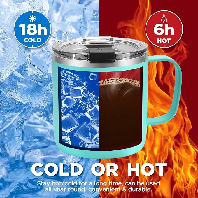 HAUSHOF 14 oz Coffee Mug, Insulated Coffee Mug with Handle, Travel Camping Cup, Portable Stainless Steel Coffee Cup, Insulated Coffee Cups with Lid, Lake Blue - Image 5