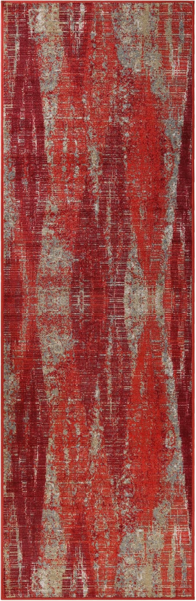 Superior Modern Indoor Runner Rug, Washable, Non-Skid Foam Backing, Floor Decor for Living Room, Bedroom, Entry, Mudroom, Washable Rugs, Abstract Brushstroke, Brayton Collection, 2' 7" x 8', Orange by SUPERIOR