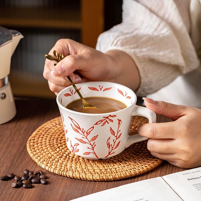 Ceramic Mugs 11 oz Unique Luxurious Cups Set of 4, Mug for Coffee Milk Latte Cappuccino Tea, Office Home Dishwasher Microwave Freezer Safe Stoneware Handmade Minimalist Mixed Cup - Image 6