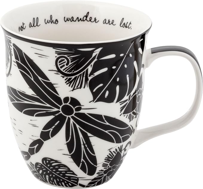 Karma Gifts 14 oz Black and White Boho Mug Dragonfly - Cute Coffee and Tea Mug - Ceramic Coffee Mugs for Women and Men by KarmaGifts