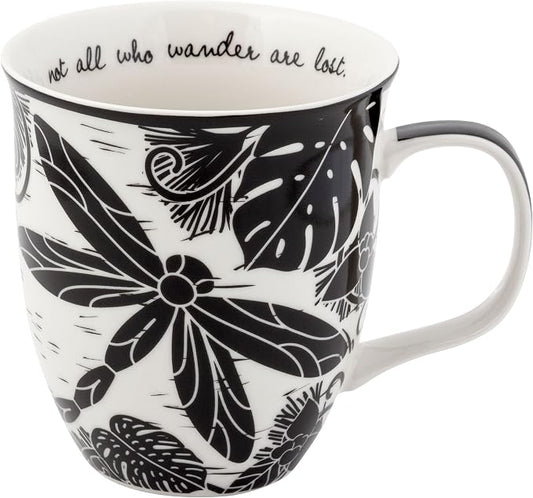 Karma Gifts 14 oz Black and White Boho Mug Dragonfly - Cute Coffee and Tea Mug - Ceramic Coffee Mugs for Women and Men by KarmaGifts
