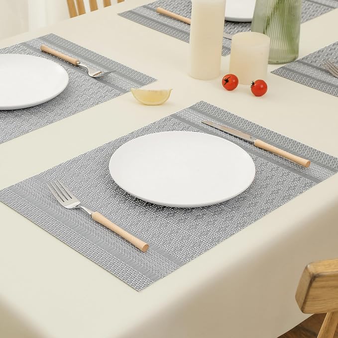 Leetaltree Lunar Grey Placemats Set of 4 - Heat Resistant Non-Slip Place mats for Dining Table, Washable Durable PVC Vinyl Woven Table Mats（Lunar Grey, 4） - Image 8