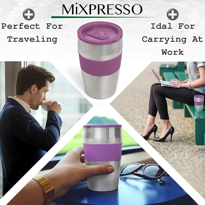 Mixpresso Single Serve & Single Cup Coffee Maker with 14oz Travel Mug | For ground coffee only, reusable filter, auto shut off. Compact personal drip coffee maker, not compatible with K-Cup pods. - Image 4