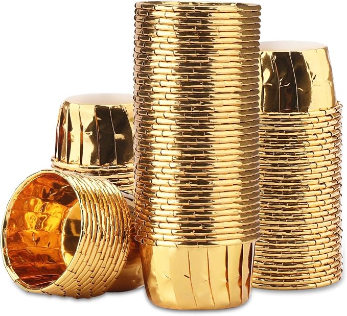 EUSOAR Gold Cupcake Liners, 100pcs 3.5 oz Disposable Aluminum ramekins, Foil Baking Cups, Aluminum Foil Muffin Liners, Aluminum Cupcake Ramekin Holder Cups for Wedding Birthday Party by EUSOAR