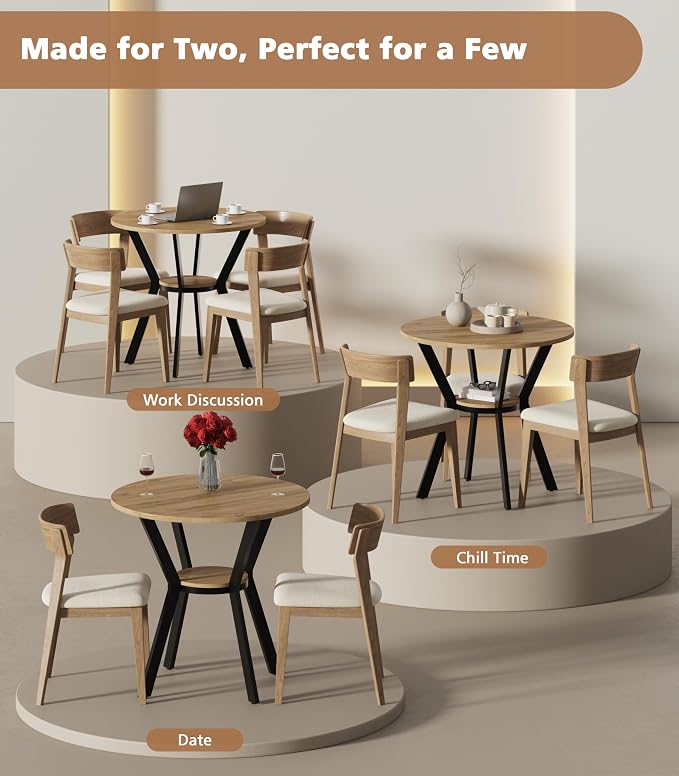 Round Kitchen Tables for 2-4, 31.5" Small Dining Tables with Storage, Rustic Wood Circle Dinner Table with Metal Leg, Farmhouse Dinner Table for Small Space, Dining Room, Kitchen, Office, Apartment - Image 5
