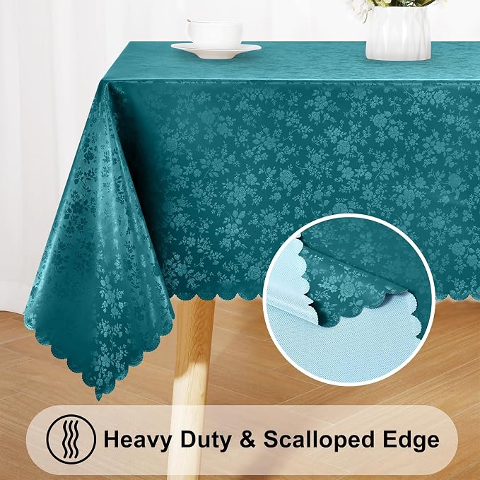 Smiry Rectangle Waterproof Heavy Duty Vinyl Tablecloths, 52 x 70 Inch | Wipeable Washable Floral Embossed Table Cover for Kitchen and Dining Room, Indoor & Outdoor Use, Emerald Green - Image 4