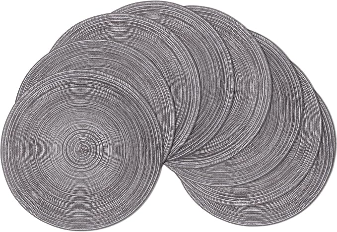 SHACOS Round Braided Placemats Set of 8 Round Table Mats for Dining Tables Non Slip Washable (Black Grey, 8) by SHACOS