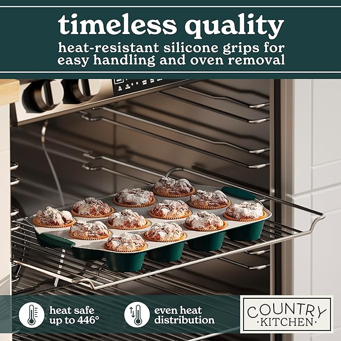 Country Kitchen Nonstick Stackable Bakeware Set - Heavy Duty, Durable, Easy Release Baking Set, Sage, 10 Pcs