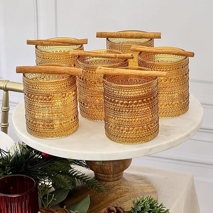 Kate Aspen Beaded Amber Drinking Glasses Set of 6-10 oz Vintage Glassware Set Jupiter Glasses, Cocktail Glass Set, Juice Glass, Water Cups Hostess Gift, Present, Gift for Newlyweds - Image 8