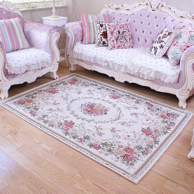Rustic Shabby Rose Rug Luxury Vintage Elegant Traditional Rugs Accent Floral Rugs Carpet for Home Living Room/Bedroom, 4' x 6', Country Rose - Image 8