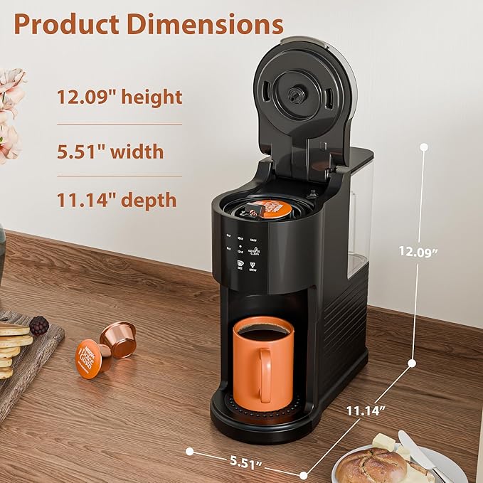WAA Single Serve Coffee Maker for Capsule & Ground Coffee | Fast Coffee Machine with Memory Function, 6 to 14 oz Brew Sizes, 40 oz Removable Water Tank for Home/Office/RV, Black - Image 6