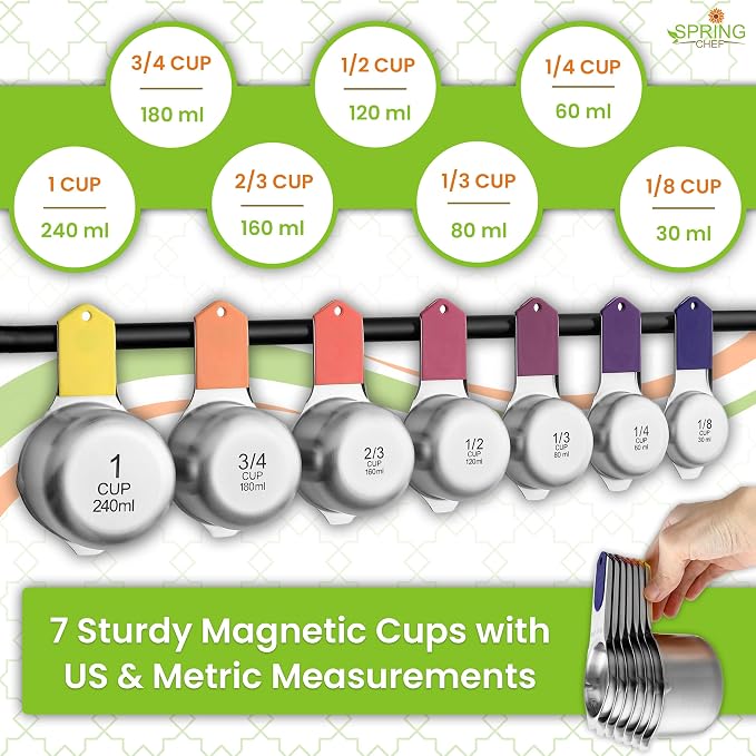 Spring Chef Magnetic Measuring Cups & Spoons Set of 15, Mountain Sunrise | Patented Nesting Stainless Steel Measuring Cups & Heavy Duty Metal Measuring Spoons w/ Levelers for Dry & Liquid Ingredients - Image 7