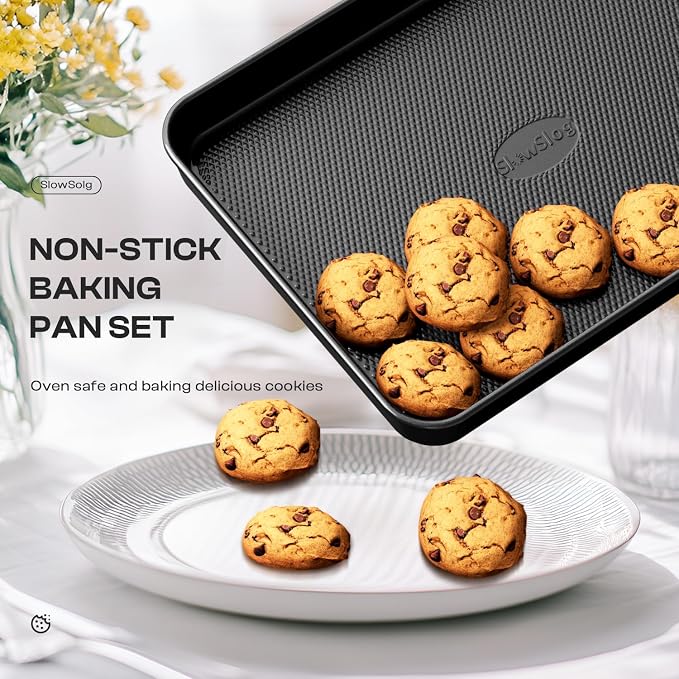 Nonstick Baking Pans Set, 8-Piece Stackable Bakeware Sets, Oven Pan Set | Non-Toxic Pan Set, Includes Baking Sheet, Cake Pan, Muffin Pan, Loaf Pan, Square Pan, Cookie Sheet & Roasting Pan, Black - Image 5