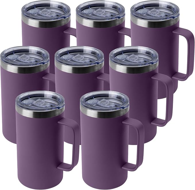 DOMICARE 24oz Mug with Handle and Lid, Stainless Steel Coffee Mug, Travel Mug with Handle, Double Wall Vacuum Coffee Tumbler, Reusable Insulated Cup, Dark Purple, Pack 8 by VisittheDOMICARE