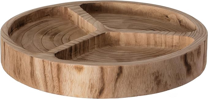 3 Sectional Wooden Snack Platter, Divided Serving Tray with Burned Black Finish, Lazy Susan Charcuterie Board for Dining Table, Kitchen, Nut or Snack Serving - Image 3