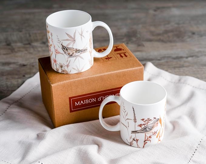 Maison d' Hermine Coffee Mug with Handles Tea Cups (15 Ounce, Pack of 2) | Fine Bone China Coffee Mugs for Hot Beverages Cappuccino Latte Home Restaurant Hotel Spring Summer -Meadow Florals - Beige - Image 9