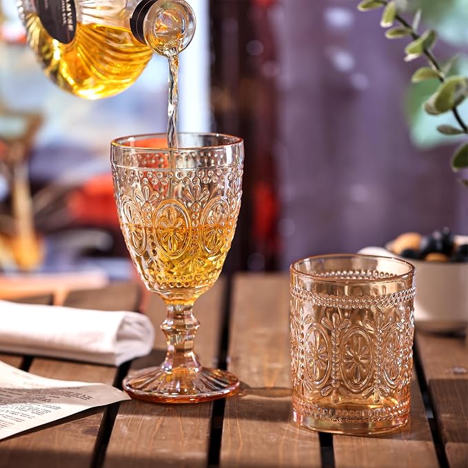 abrwyy Amber Glassware set of 4, Vintage Drinking Glasses, 10oz Heavy Duty Glass Cups, Colored Glassware Set, Embossed Glasses Set for Party Wedding Home Office Gift - Image 6