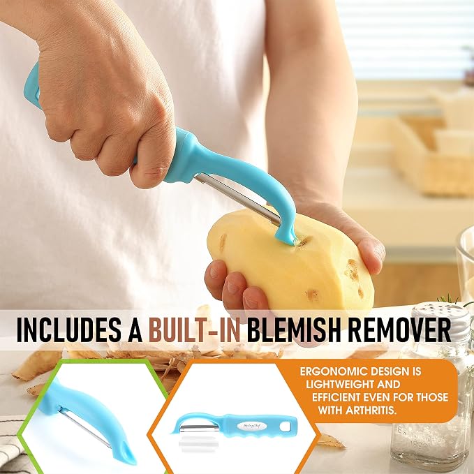 Spring Chef Swivel Potato Peeler with Soft Grip Handle, Set of 2, Aqua Sky | Premium Vegetable Peeler w/ Sharp Stainless Steel Blades, Multifunctional Food Peeler for Apple, Carrot, Cucumber, Fruit - Image 5