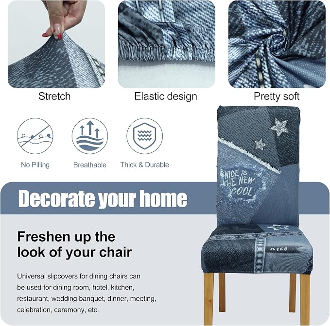 Dining Chair Covers, Stretch Seat Covers, Washable Furniture Protector | 4 Pack, Washable, Stretch Fit, Soft, Non Slip, Dining Chair Covers, Seat Protector, Furniture Cover,Easy Clean - Image 3