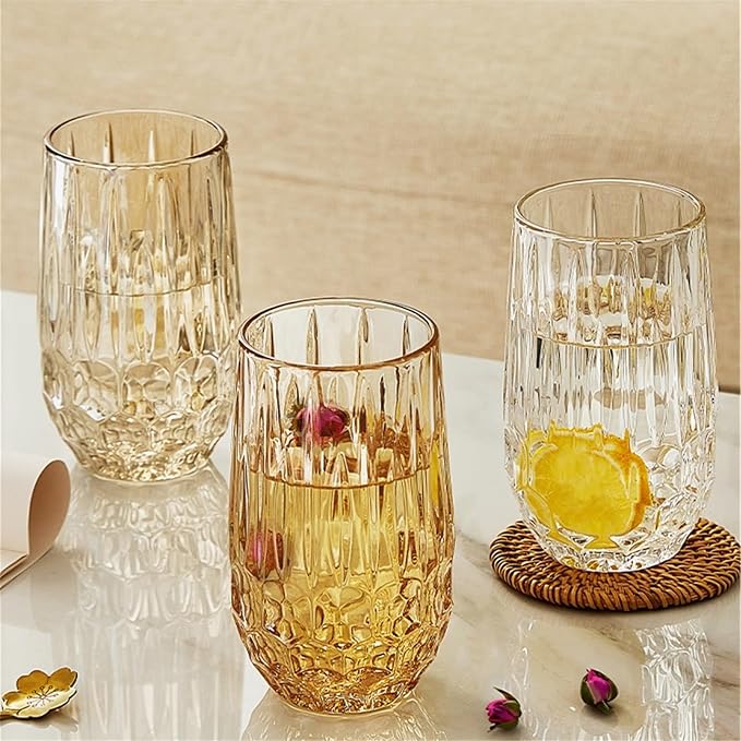 Water Glasses Textured Crystal Glass Cups, 2 Size Clear Fancy Glassware for Cocktail Tea Water Beer Soda Beverages for Home Kitchen，Bruin Small - Image 6