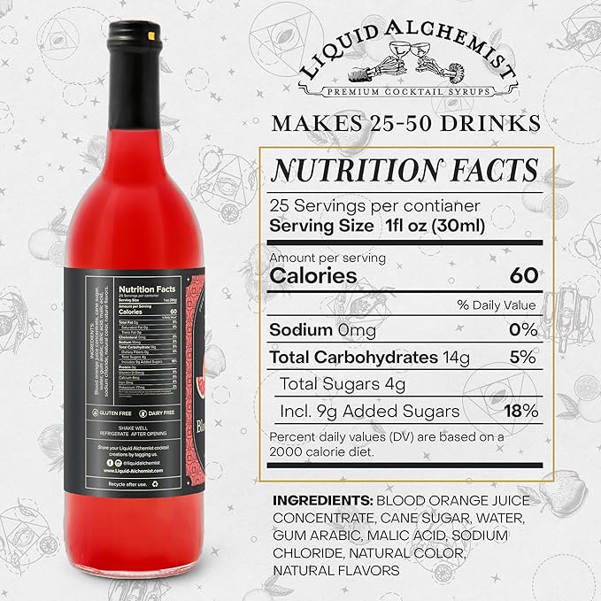 Liquid Alchemist Blood Orange Syrup for Cocktails - Real Ingredients Make this the Perfect Winter Cocktail or Margarita Mix - Non-GMO Blood Orange Sour Mix (25.4 oz)