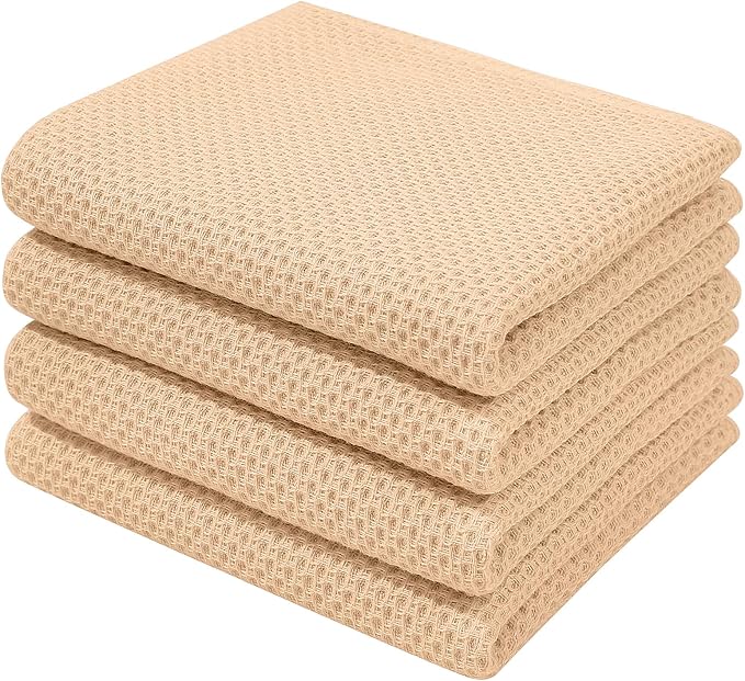 Homaxy 100% Cotton Waffle Weave Kitchen Dish Towels 4-Pack, Apricot | 13 x 28 Inches, Ultra Soft Absorbent Dish Towels, Quick Drying Cleaning Towels by Homaxy