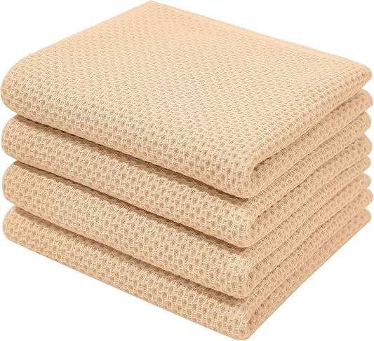 Homaxy 100% Cotton Waffle Weave Kitchen Dish Towels 4-Pack, Apricot | 13 x 28 Inches, Ultra Soft Absorbent Dish Towels, Quick Drying Cleaning Towels by Homaxy