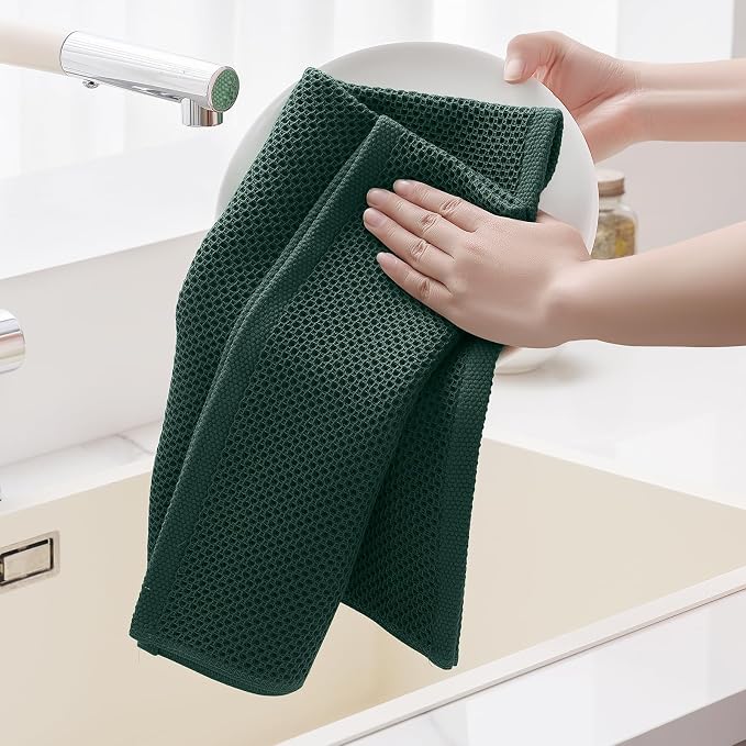 Homaxy 100% Cotton Oversized Waffle Weave Kitchen Towels 8-Pack | Blackish Green, 20 x 28 Inches, Ultra Soft Absorbent Dish Towels, Quick Drying Large Cleaning Towels - Image 4