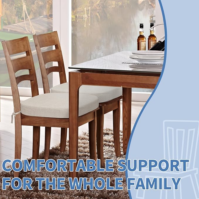 BUYUE Thickened 2.5" Dining Chair Cushions Set of 4, U-Shape High Density Foam Comfortable Chair Pads for Kitchen, Slip Resistant Indoor Seat Cushions (4 PCS, Beige) - Image 2