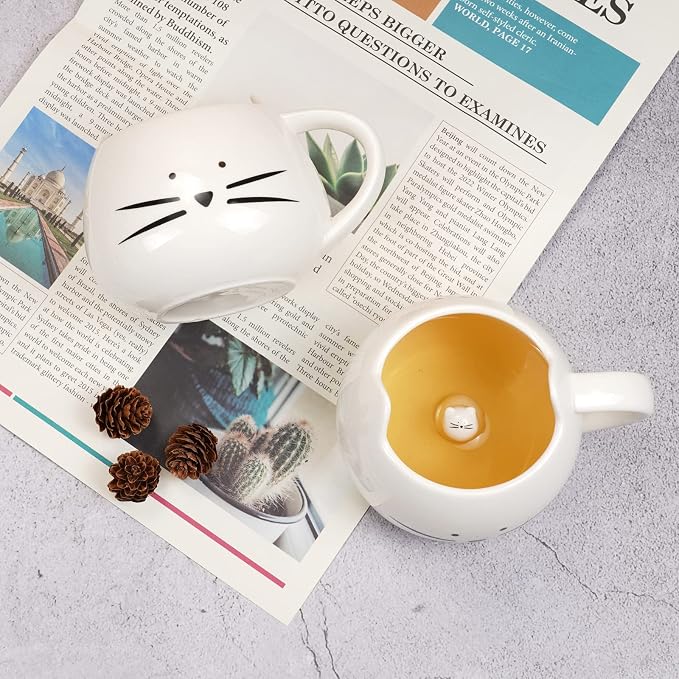 Koolkatkoo Cute Cat Coffee Mug for Cat Lovers Women Girls Ceramic Kitty Water Mugs 12 oz Small Cup White - Image 8