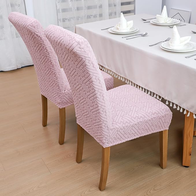 FORCHEER Chair Covers for Dining Chairs 4 Pack Pink Jacquard Stretch Parsons Chair Slipcovers Washable Removable - Image 5