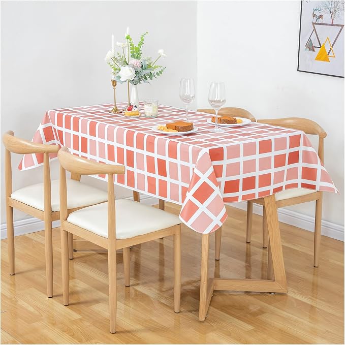 FIFTY FEET 70 * 52 Inch Rectangle Tablecloth, Vinyl Tablecloth with Flannel Backing for Rectangle Tables Waterproof, Plastic Picnic Table Cover for Dining Table/Buffet Parties/Camping(Red Plaid) - Image 9