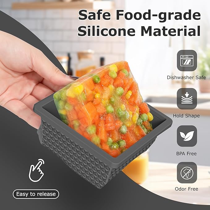 Silicone Freezer Tray with Lid-Stackable Soup Freezer Container Molds,2-Cup Ice Cube Trays for Perfect Portion Control,Food Storage & Meal Prep,Oven & Dishwasher Safe-4 Pack