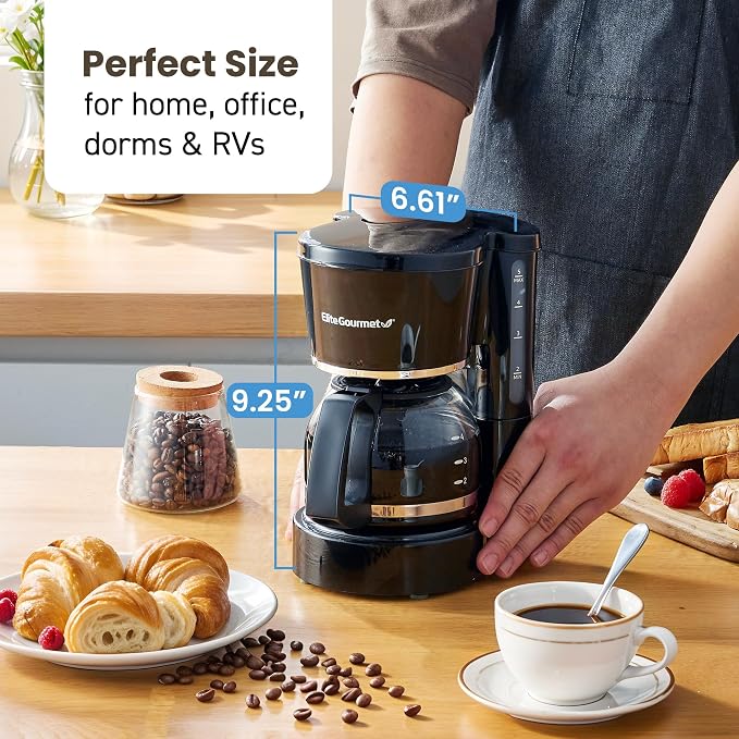 Elite Gourmet EHC-5055 Automatic 5-Cup Brew & Drip Coffee Maker with Pause N Serve Reusable Filter, On/Off Switch, Water Level Indicator - Image 4