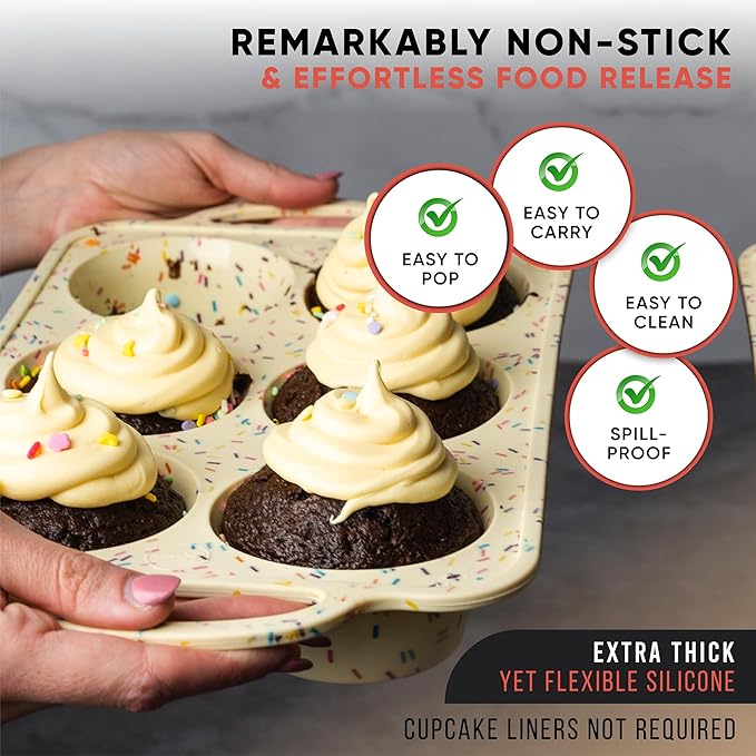 2 Pack Confetti Silicone Jumbo Muffin Pan 6 Cup–Non-Stick Cupcake Pans for Baking, Heavy-Duty Large Silicone Muffin Pans for Baking, BPA-Free, Easy-Release, Oven & Dishwasher Safe