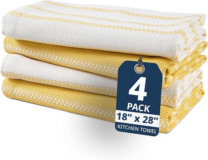 LANE LINEN Kitchen Towels Set - Pack of 4 Cotton Dish Towels for Drying Dishes, 18”x 28”, Absorbent Tea Towels, Quick Drying Kitchen Towel Set - Lemon Yellow by LaneLinen